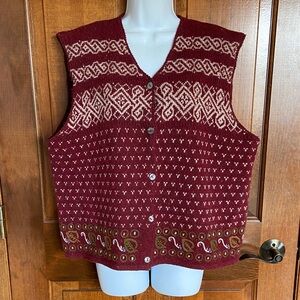 Vintage 80’s 90’s Woolrich Wool Fair Isle Cardigan Sweater Vest Cayenne Red XL